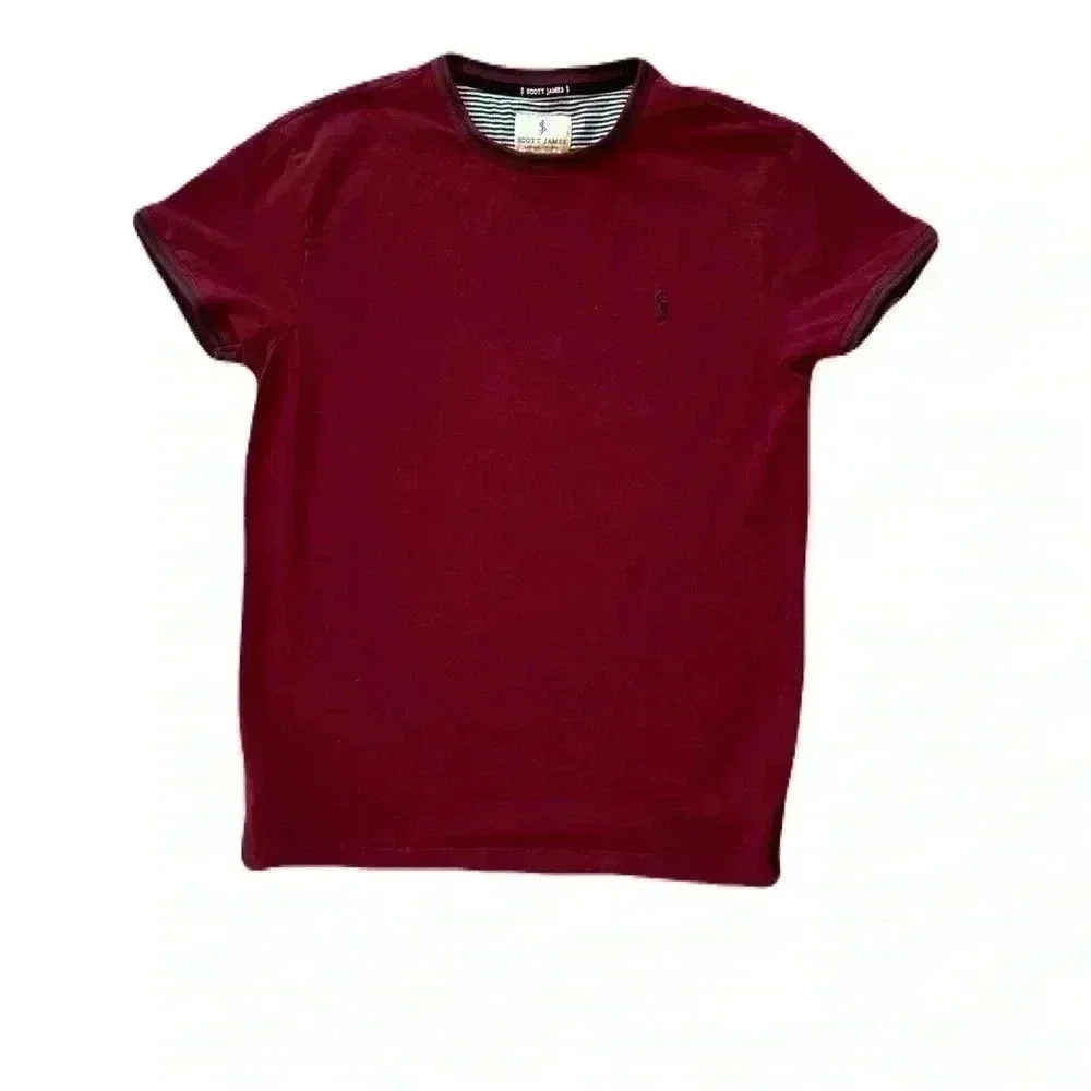 Scott James Unisex Maroon Shirt Sleeve Tee Shirt Stripes Size Medium Embroidered
